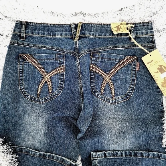 Next New Women's 13/14 Regular Boot Cut Blue Jeans Mid Rise with Embroidery - Picture 9 of 16